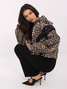 Czarno-camelowa kurtka wiatrówka z printem