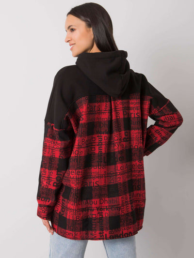 RUE PARIS Czarno-czerwona luźna bluza z kapturem