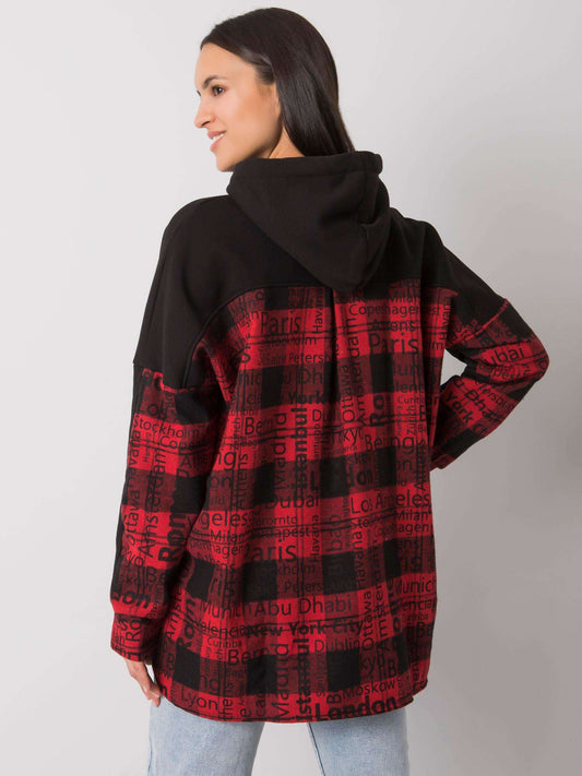 RUE PARIS Czarno-czerwona luźna bluza z kapturem