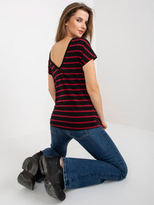 Czarno-czerwony damski t-shirt w paski BASIC FEEL GOOD