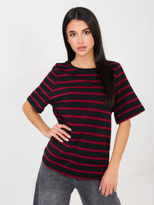 RUE PARIS Czarno-czerwony bawełniany t-shirt basic