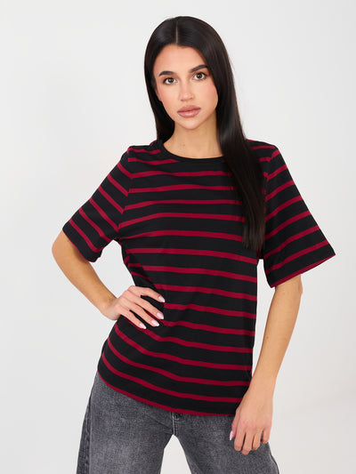 RUE PARIS Czarno-czerwony bawełniany t-shirt basic