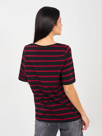RUE PARIS Czarno-czerwony bawełniany t-shirt basic