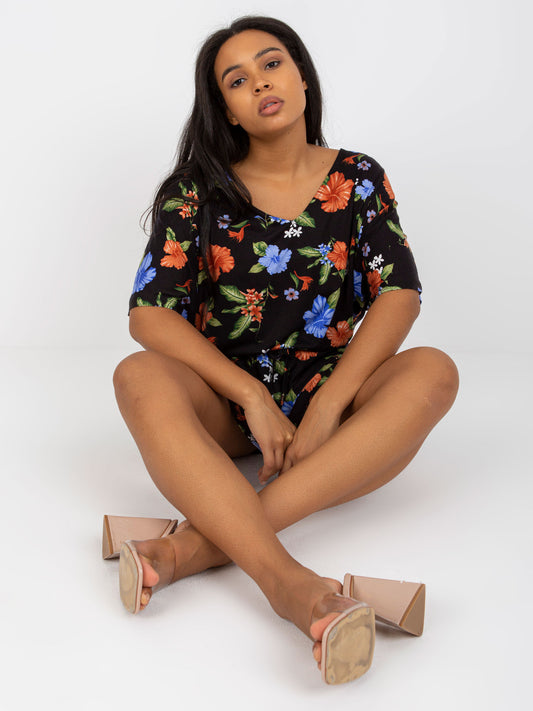 Czarno-niebieska mini sukienka plus size z wiskozy