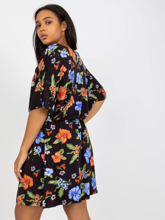 Czarno-niebieska mini sukienka plus size z wiskozy