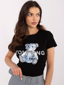 Czarno-niebieski t-shirt z aplikacją misia