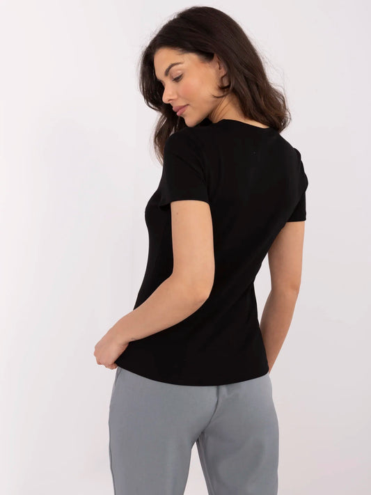 Czarno-niebieski t-shirt z aplikacją misia