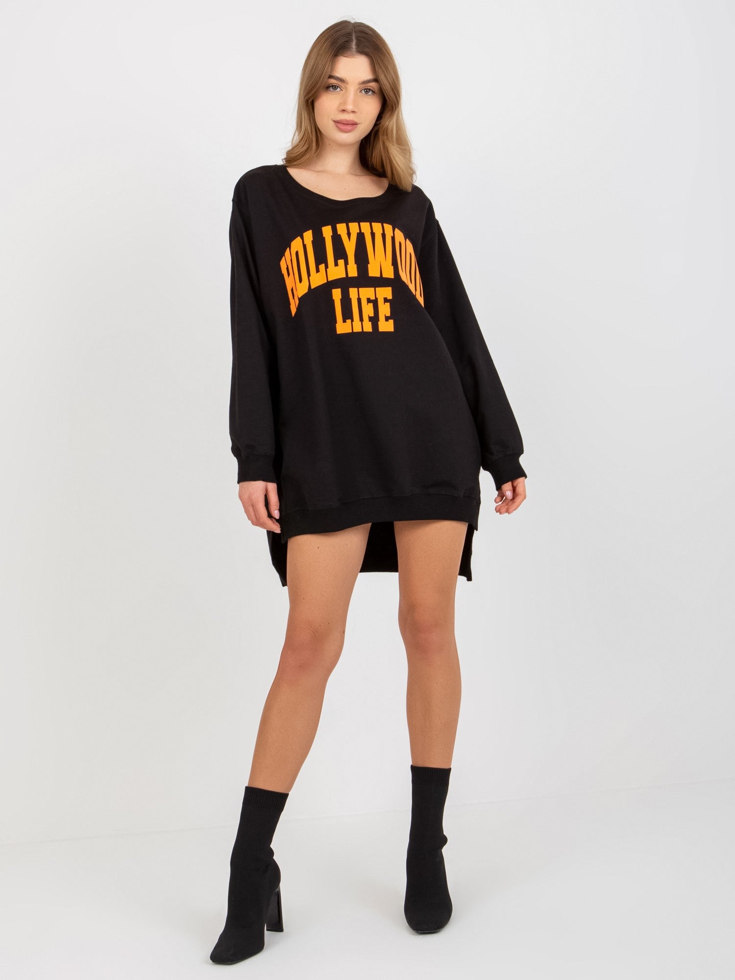 Czarno-pomarańczowa długa bluza oversize z napisem