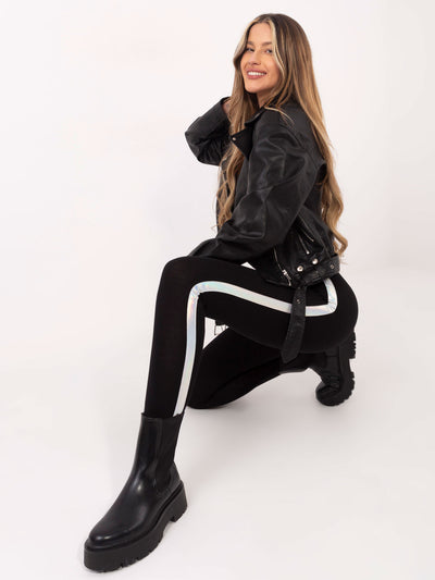 RUE PARIS Czarno-srebrne legginsy