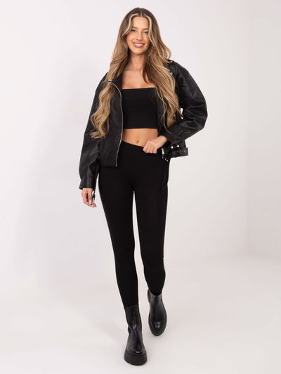 RUE PARIS Czarno-srebrne legginsy
