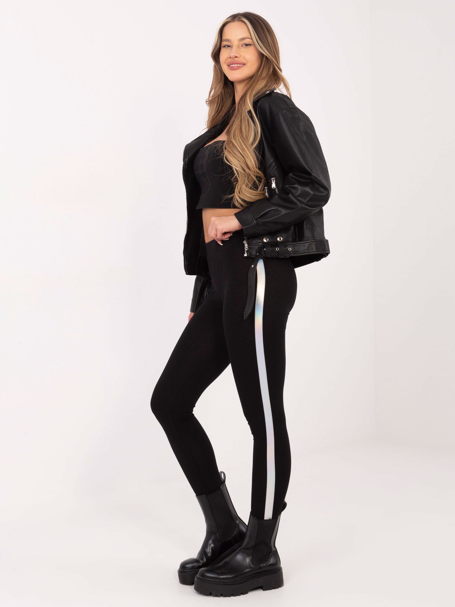 RUE PARIS Czarno-srebrne legginsy