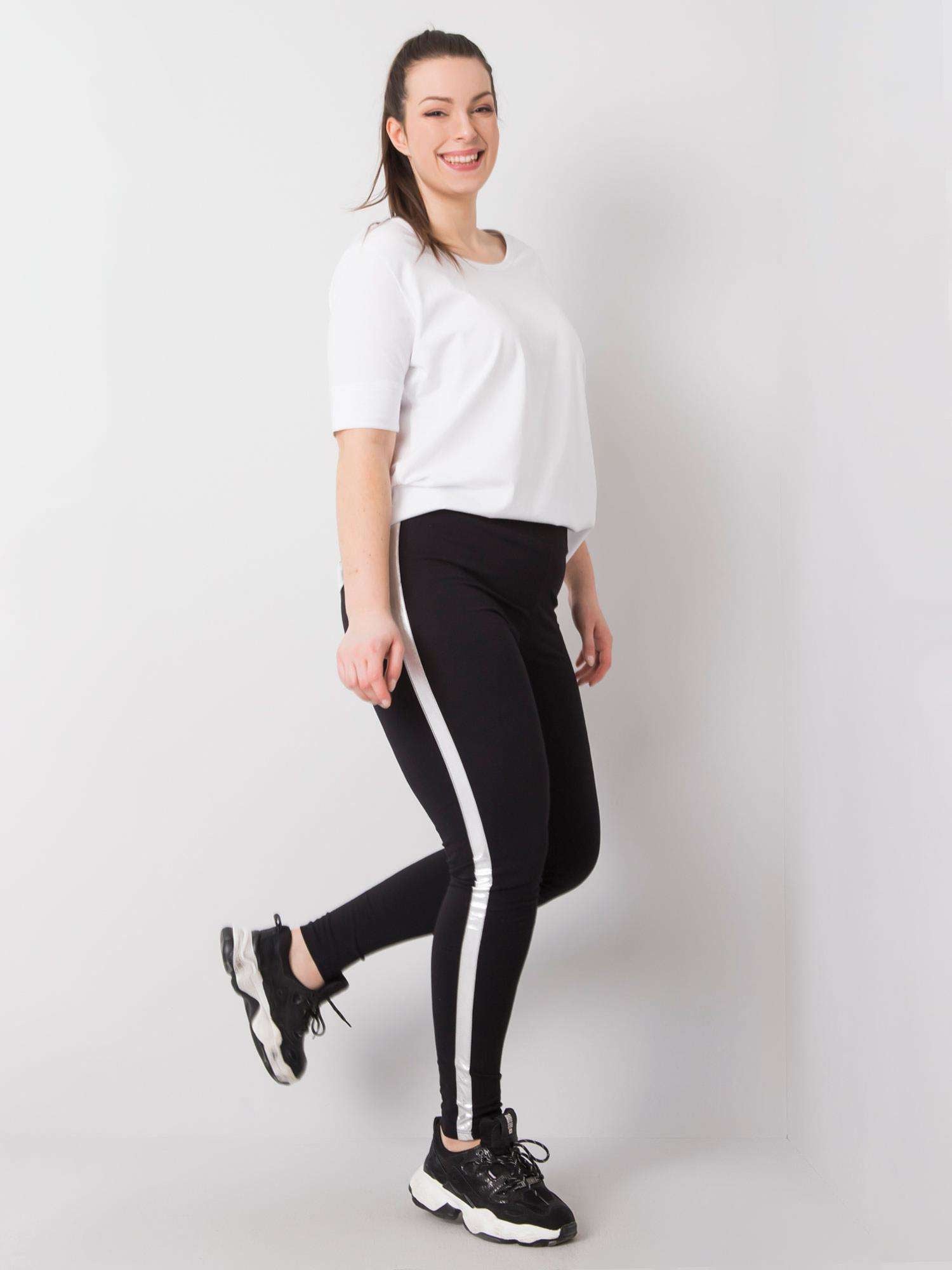 Czarno-srebrne legginsy plus size