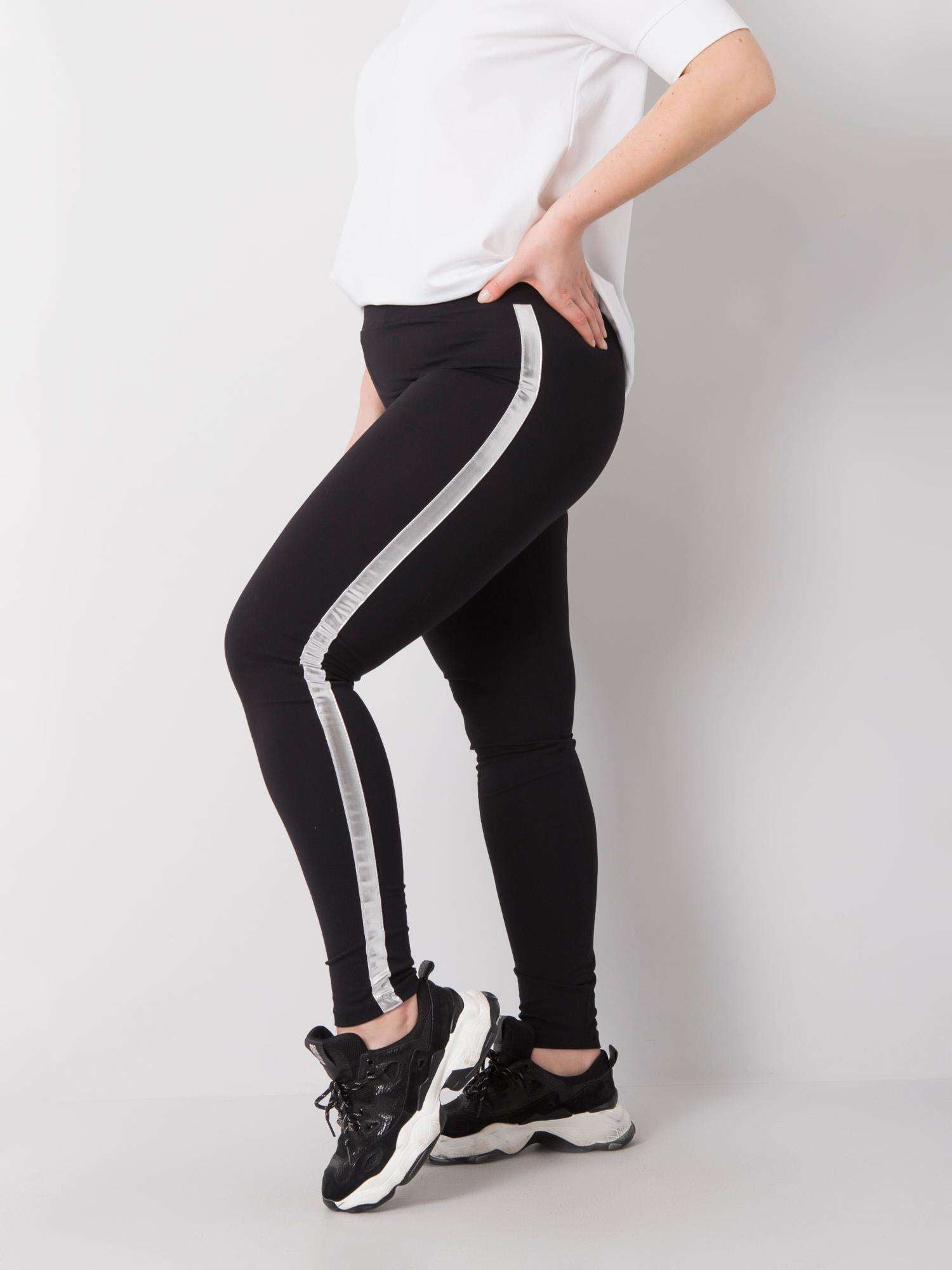 Czarno-srebrne legginsy plus size