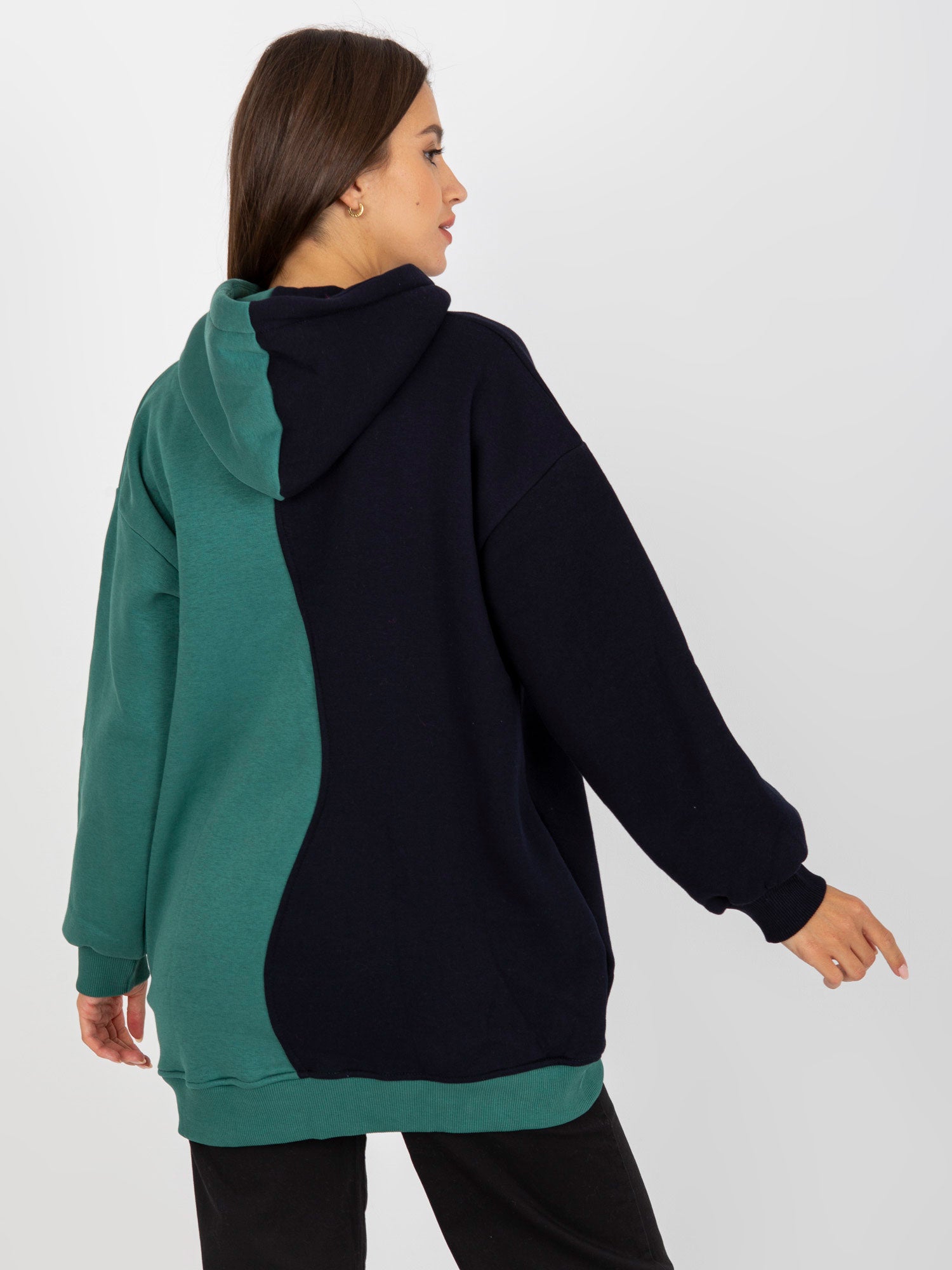 Czarno-zielona bluza damska basic z kapturem RUE PARIS