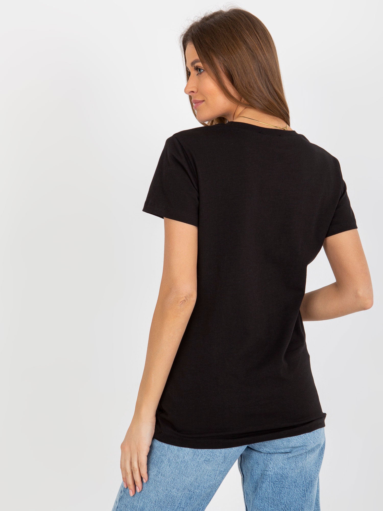 Czarno-zielony bawełniany damski t-shirt z aplikacją
