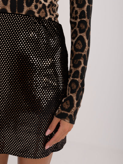 Czarno-złota błyszcząca spódnica mini na imprezę