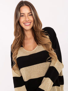 Czarno-złoty damski sweter oversize w paski