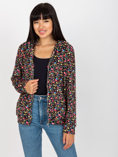Czarno-żółta wzorzysta bluza rozpinana z kapturem RUE PARIS