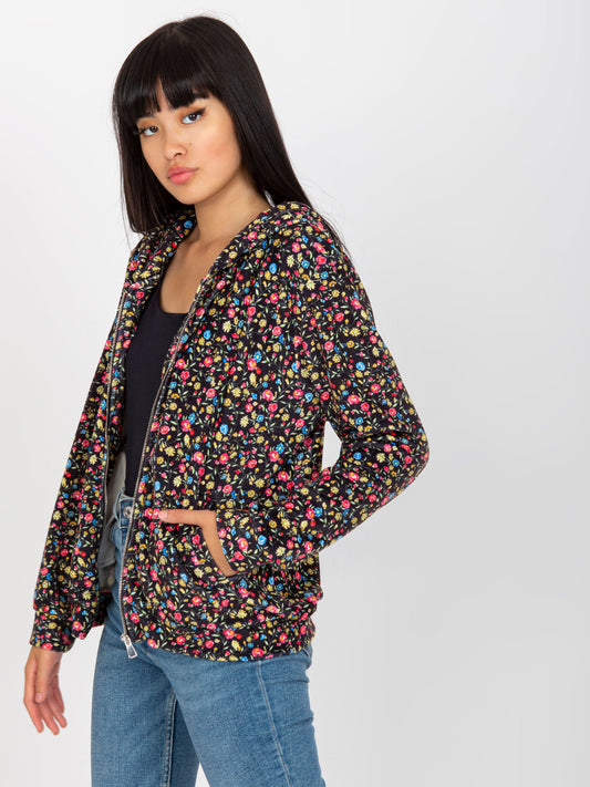 Czarno-żółta wzorzysta bluza rozpinana z kapturem RUE PARIS