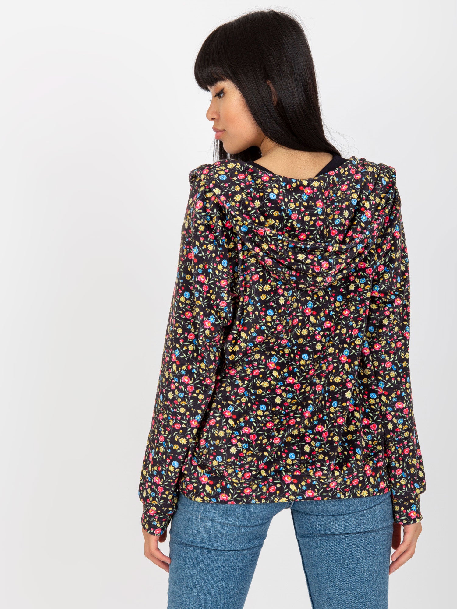Czarno-żółta wzorzysta bluza rozpinana z kapturem RUE PARIS