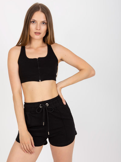 RUE PARIS Czarny crop top basic z zamkiem