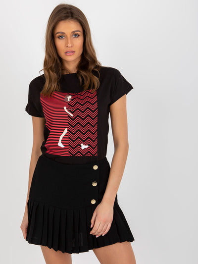 Czarny damski t-shirt z nadrukiem z bawełny