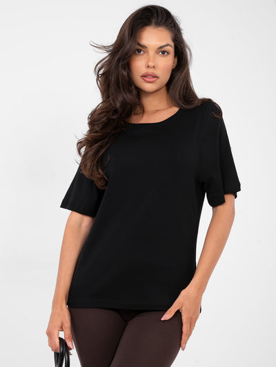 RUE PARIS Czarny t-shirt basic w jednolitym kolorze