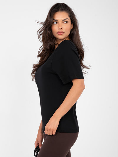 RUE PARIS Czarny t-shirt basic w jednolitym kolorze