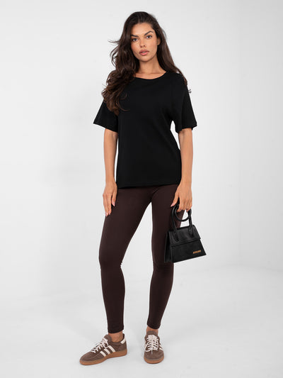 RUE PARIS Czarny t-shirt basic w jednolitym kolorze