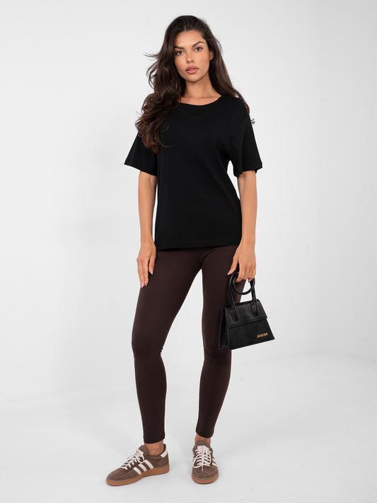 RUE PARIS Czarny t-shirt basic w jednolitym kolorze
