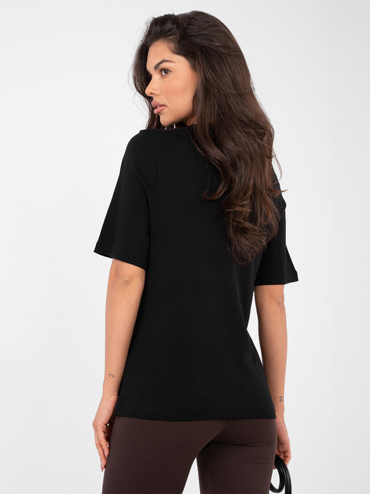 RUE PARIS Czarny t-shirt basic w jednolitym kolorze