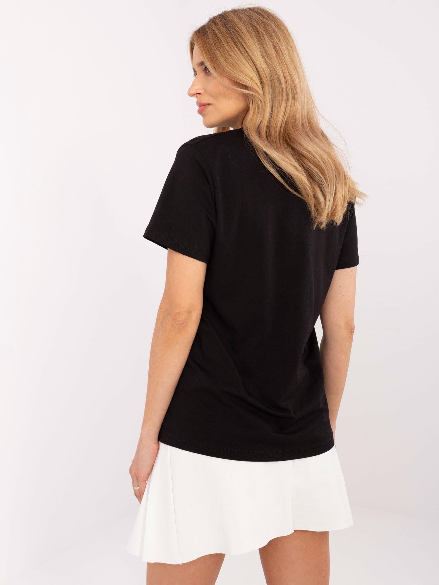 Czarny damski t-shirt z aplikacją z dżetów