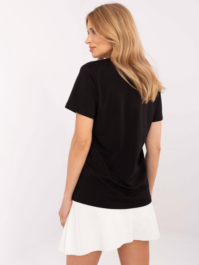 Czarny damski t-shirt z aplikacją z dżetów