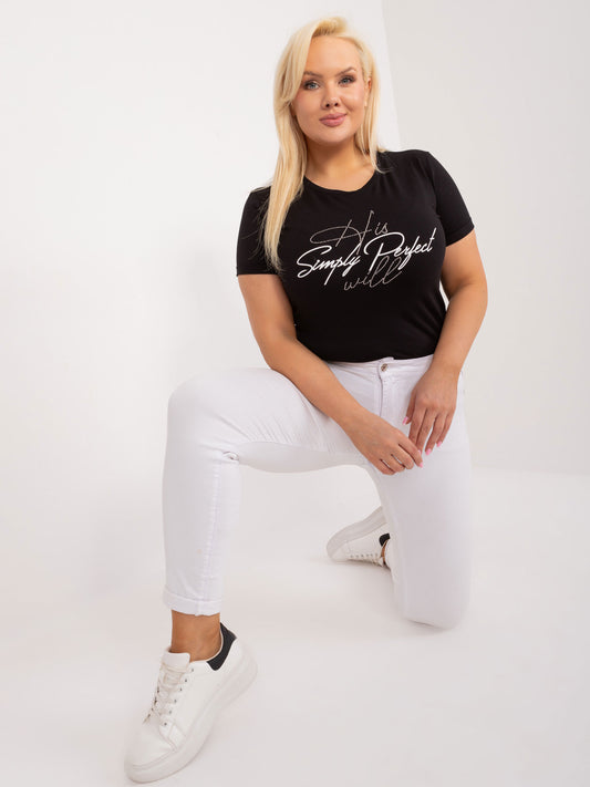 Czarny damski t-shirt plus size z nadrukiem