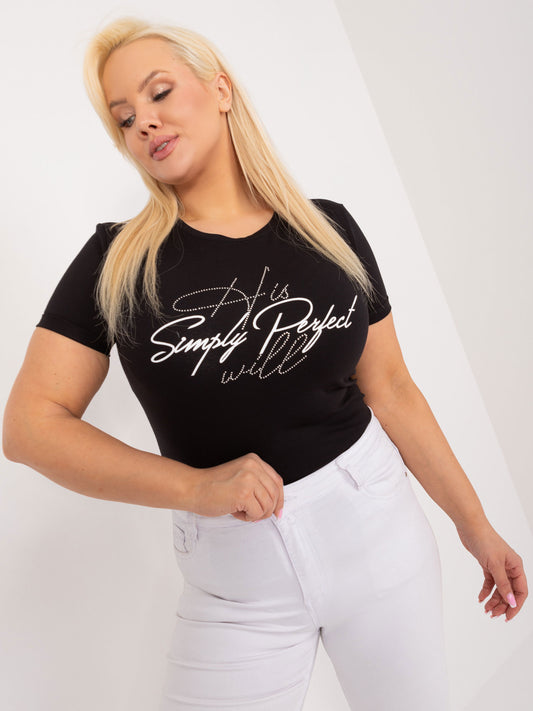 Czarny damski t-shirt plus size z nadrukiem