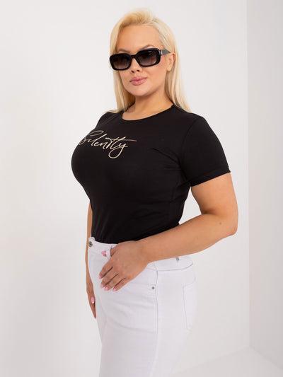 Czarny damski t-shirt plus size z okrągłym dekoltem
