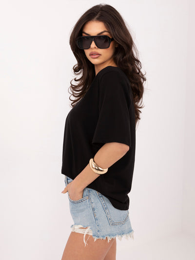 RUE PARIS Czarny asymetryczny t-shirt basic z bawełny