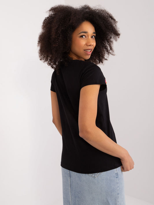BASIC FEEL GOOD Czarny t-shirt z kolorowym haftem