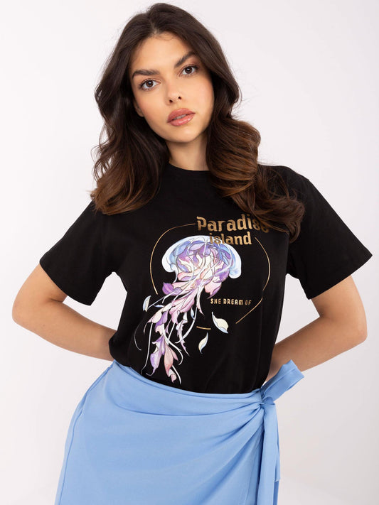 Czarny bawełniany t-shirt z napisem