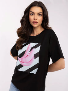 Czarny damski t-shirt oversize z bawełny
