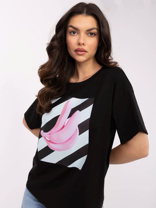 Czarny damski t-shirt oversize z bawełny