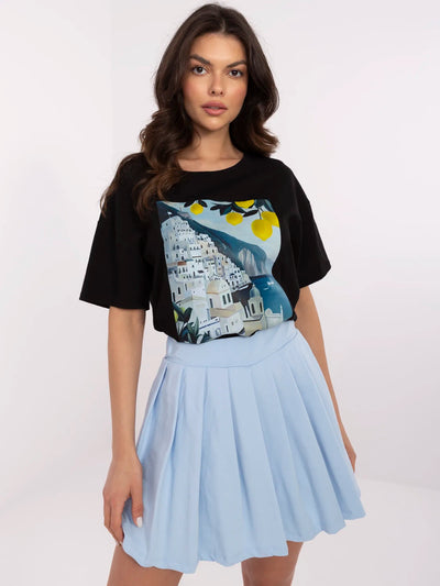 Czarny damski t-shirt z włoskim krajobrazem