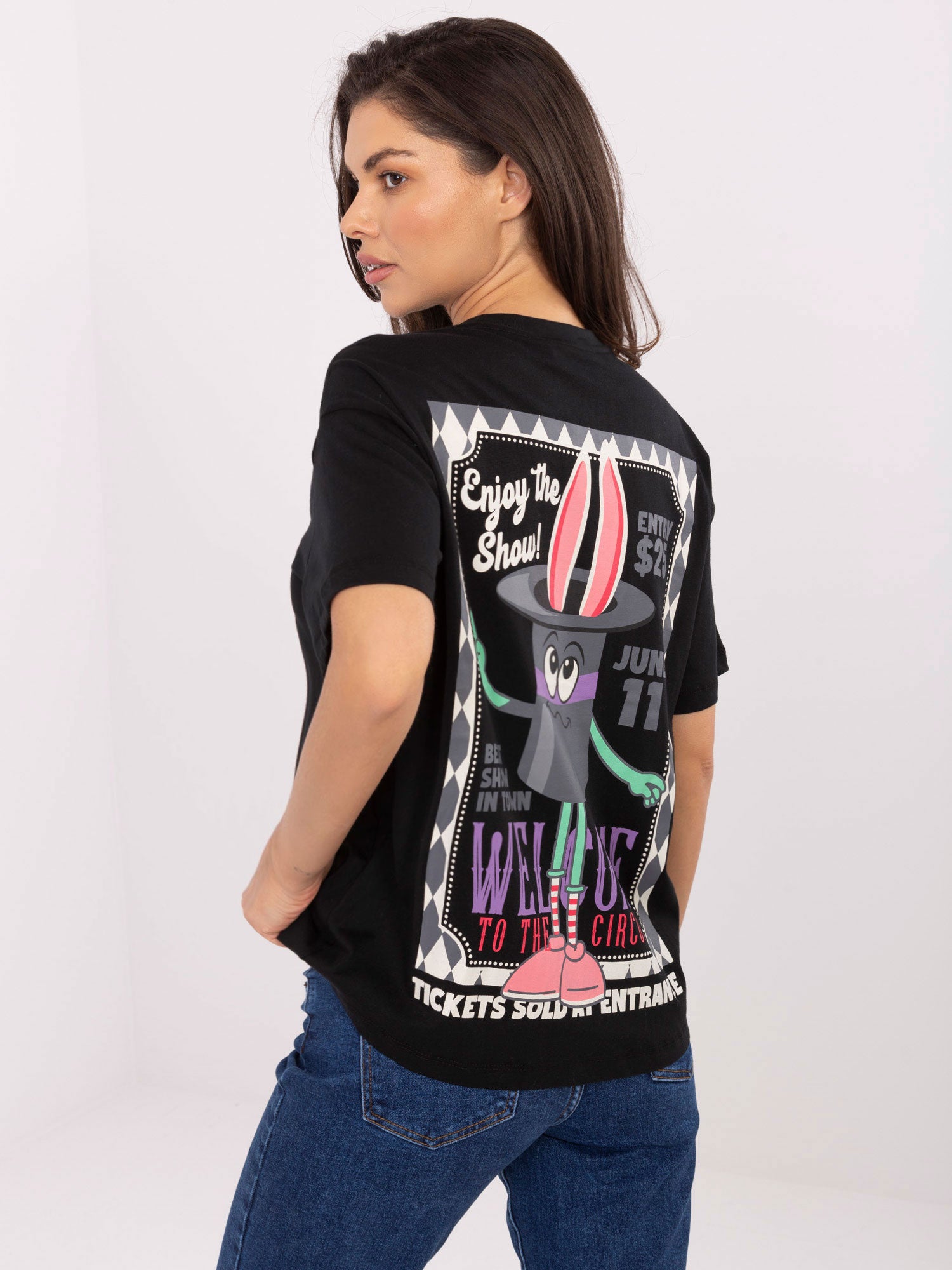SUBLEVEL Czarny t-shirt z nadrukiem na plecach