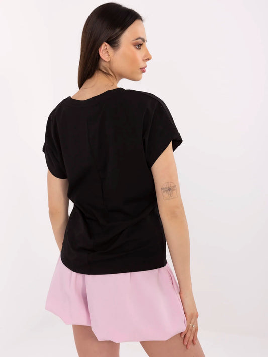 Czarny bawełniany t-shirt z dekoltem V