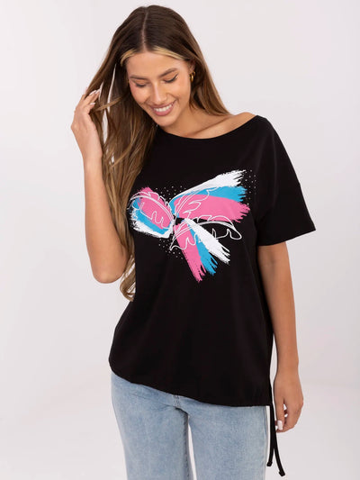 Czarny damski t-shirt z dżetami