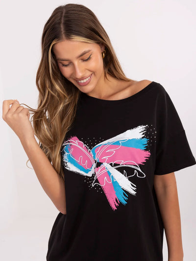 Czarny damski t-shirt z dżetami