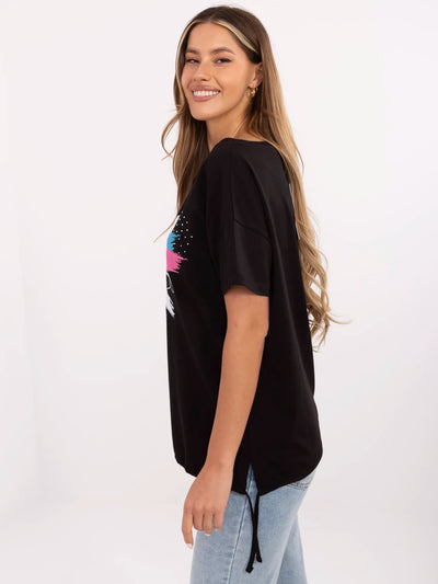 Czarny damski t-shirt z dżetami