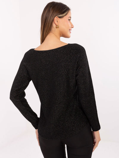 RUE PARIS Czarny brokatowy sweter z wiskozą