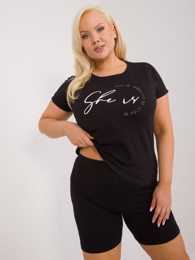 Czarny t-shirt plus size z okrągłym dekoltem