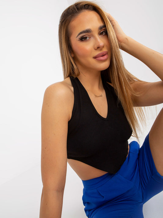 Czarny dopasowany crop top basic w prążki RUE PARIS